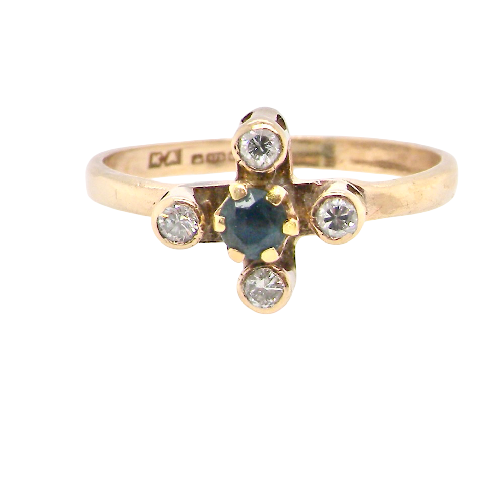 A 9 carat gold sapphire and diamond ring