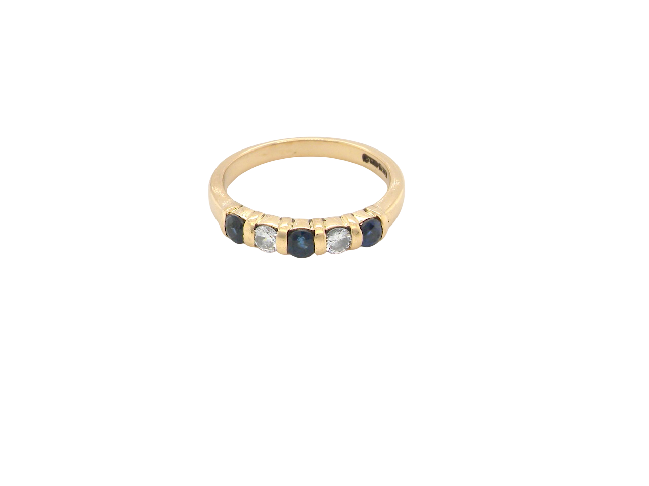 18-carat gold half-hoop eternity ring, set with three round sapphires
