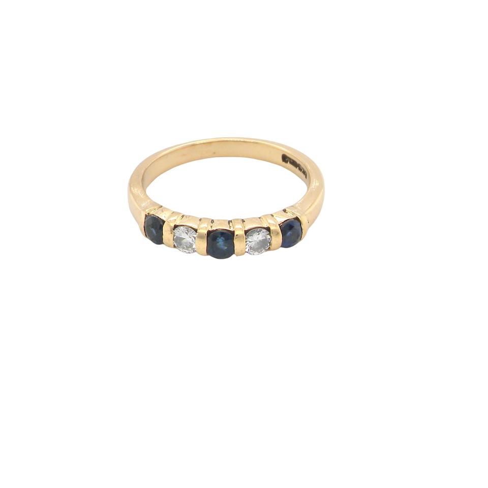 18-carat gold half-hoop eternity ring, set with three round sapphires