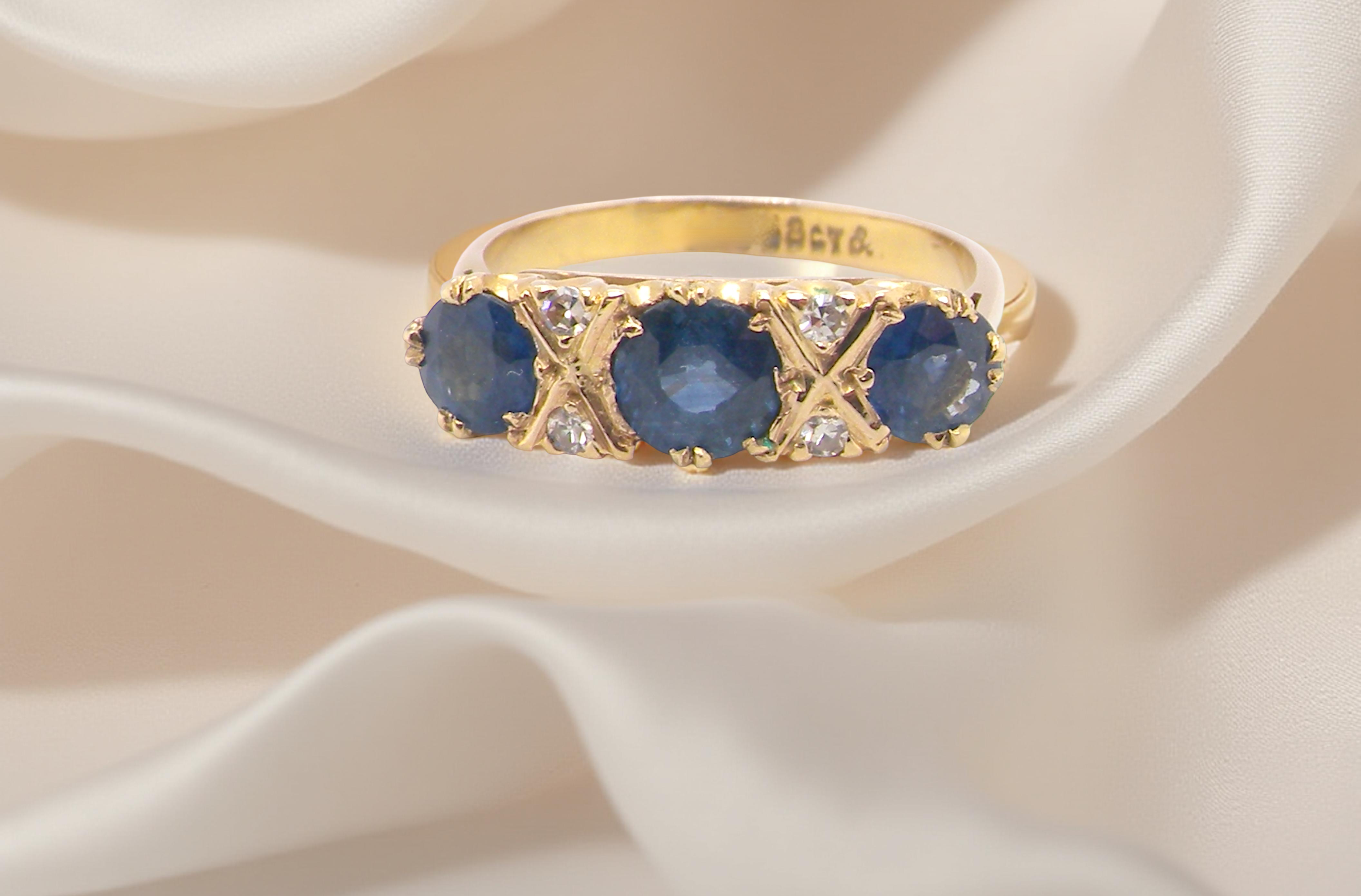 19th century. Set with impressive round sapphires,