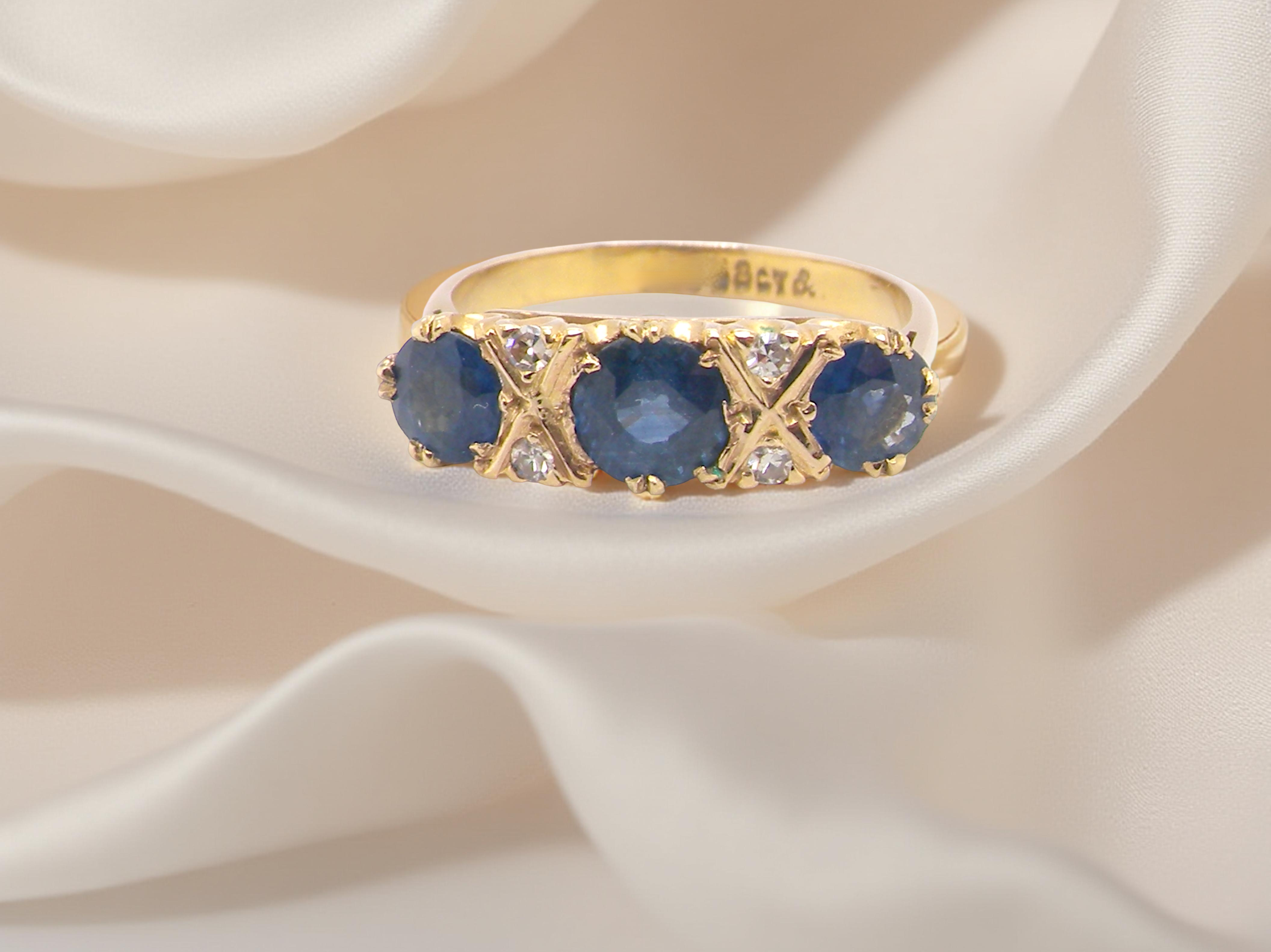 19th century. Set with impressive round sapphires,