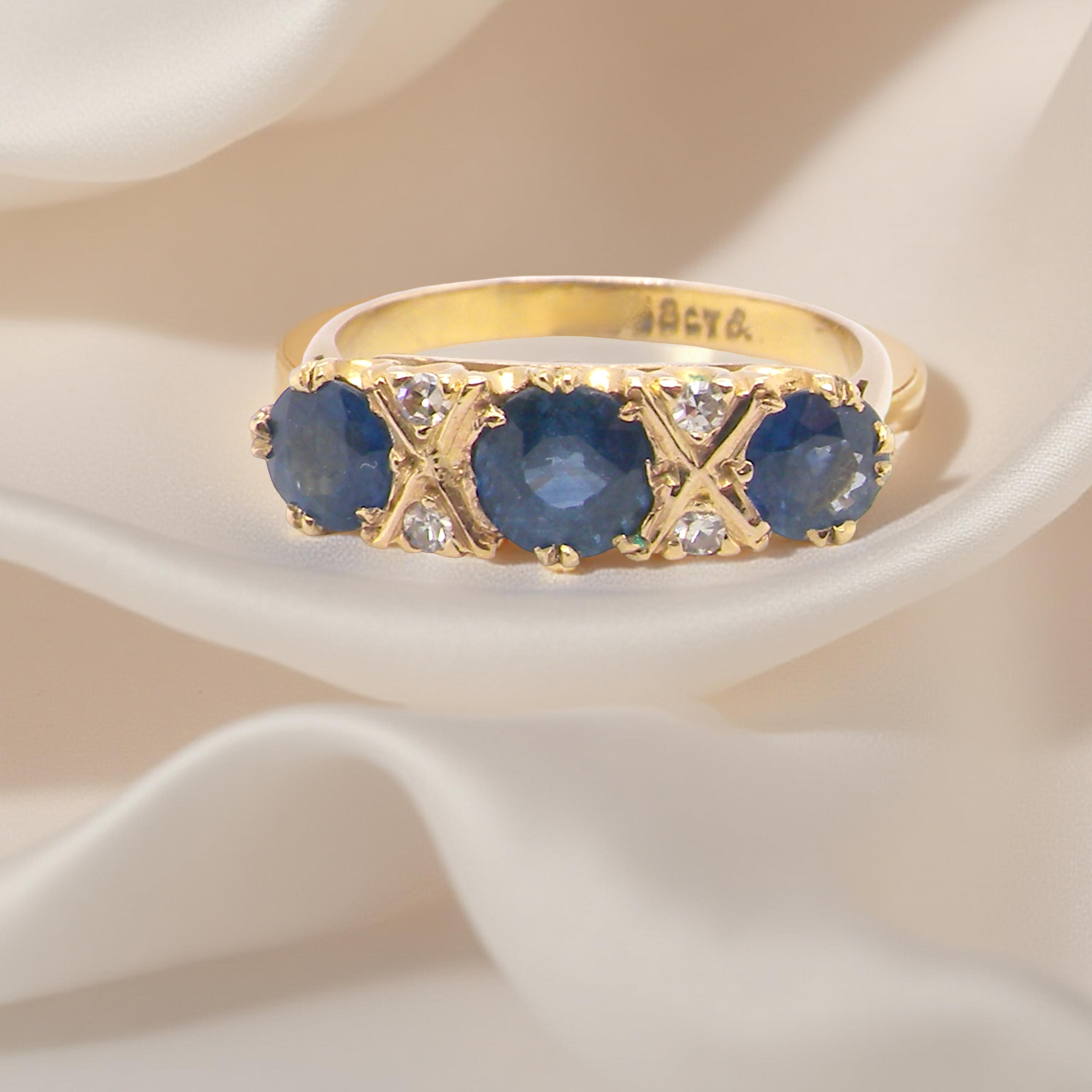 19th century. Set with impressive round sapphires,