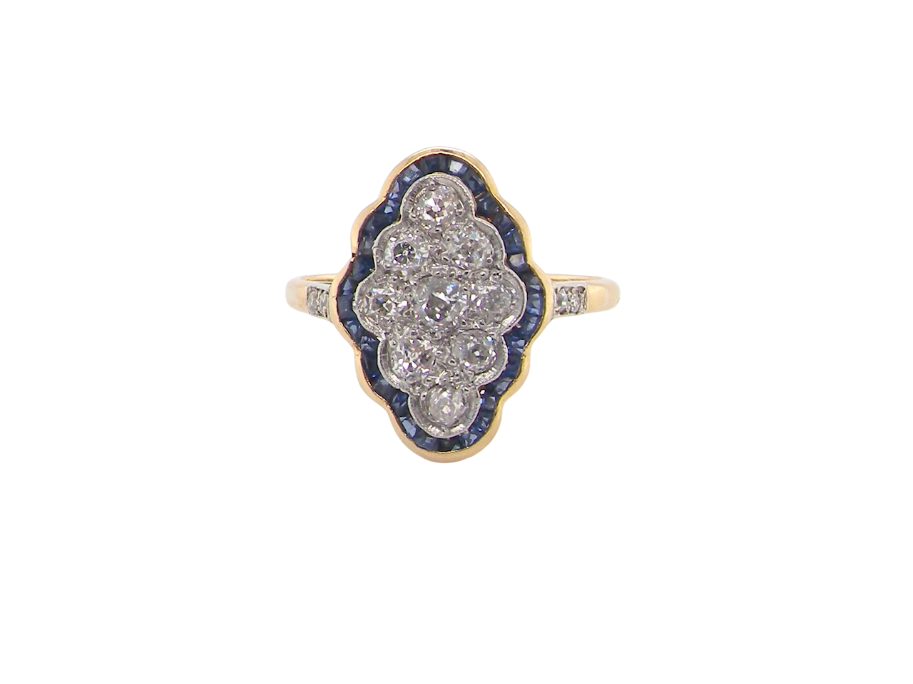 An Art Deco sapphire and diamond cluster ring
