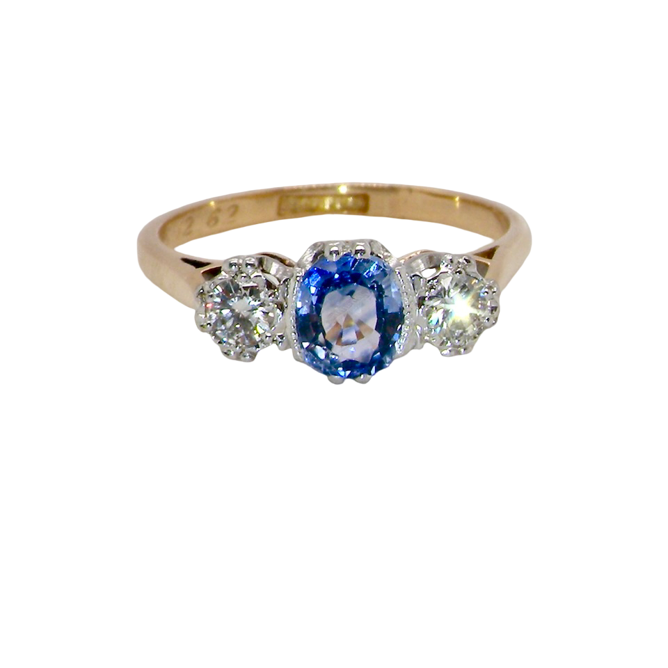 A 3 stone sapphire and diamond ring-A