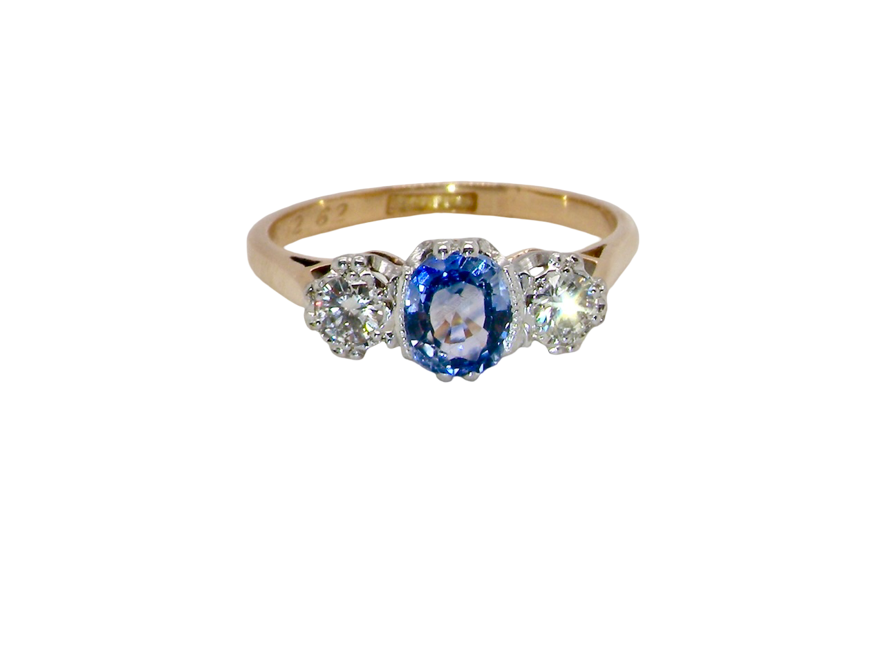 A 3 stone sapphire and diamond ring-A