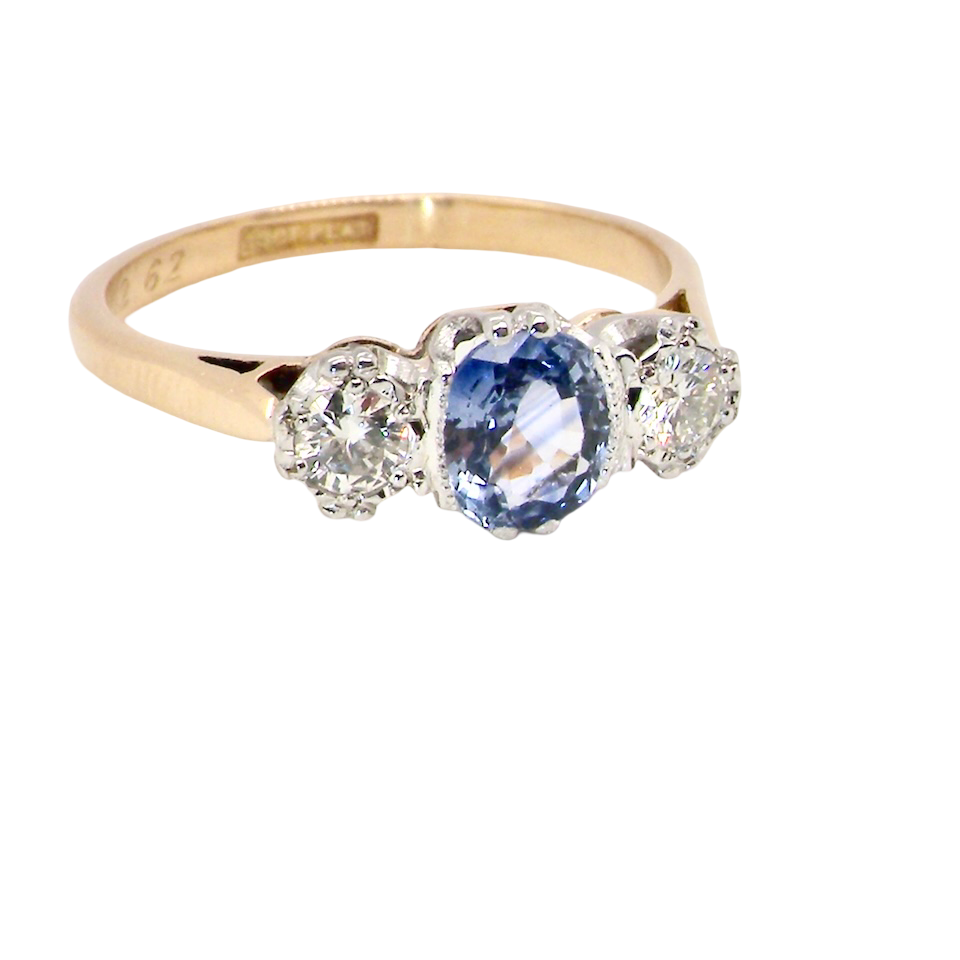 A 3 stone sapphire and diamond ring-B