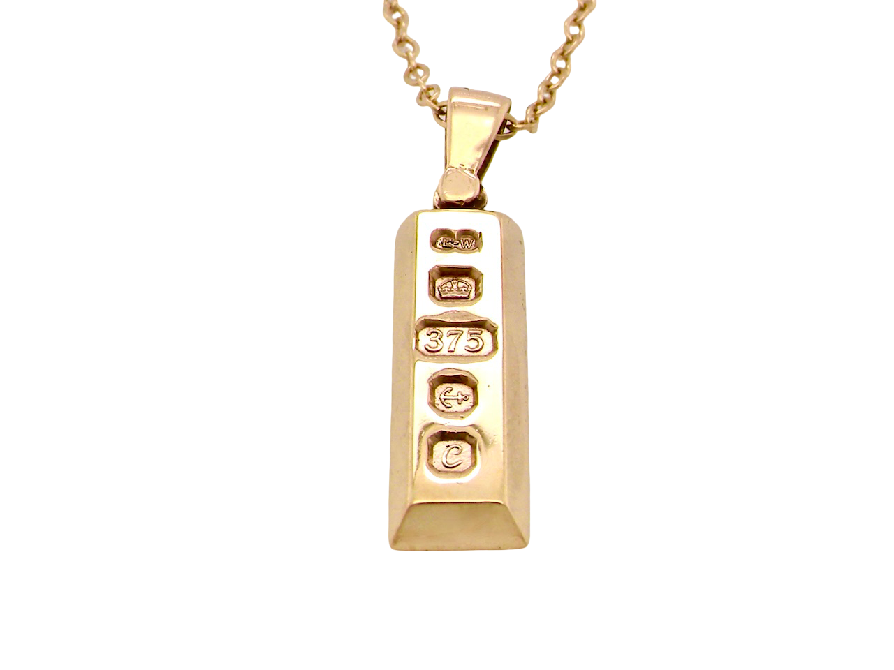 A 9 carat Yellow Gold Ingot Pendant & Chain