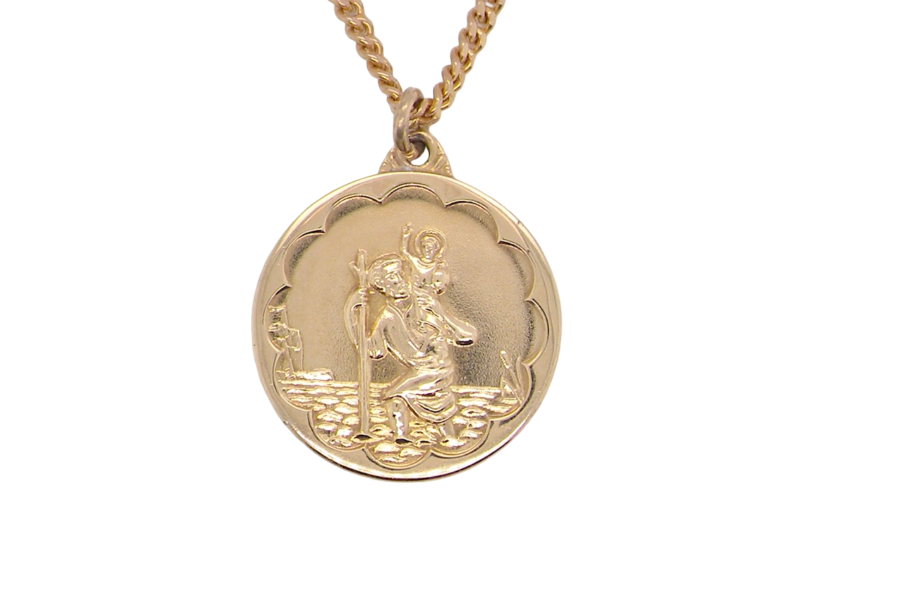 A 9 carat gold St Christopher (Patron Saint of Travellers) pendant.