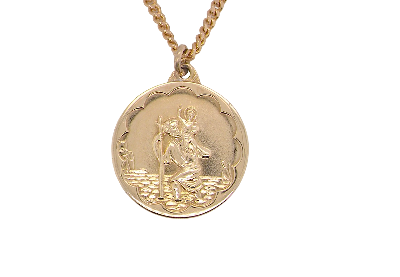 A 9 carat gold St Christopher (Patron Saint of Travellers) pendant.