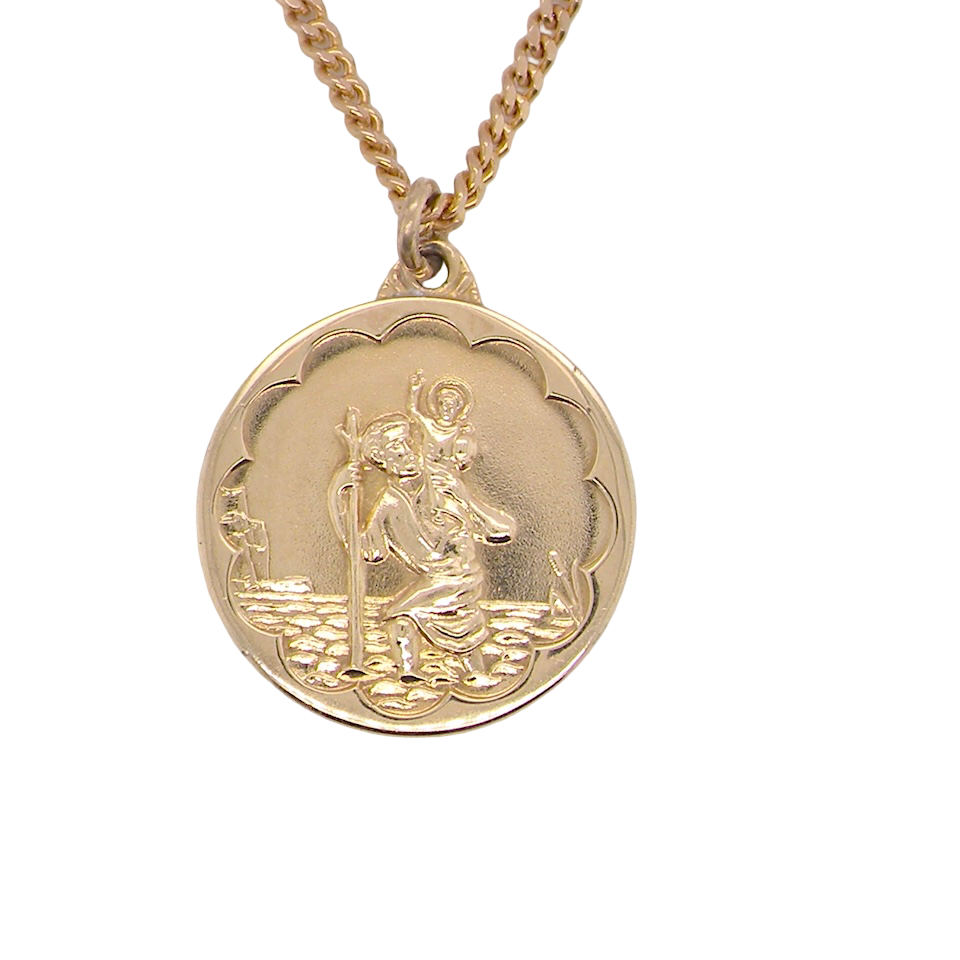A 9 carat gold St Christopher (Patron Saint of Travellers) pendant.