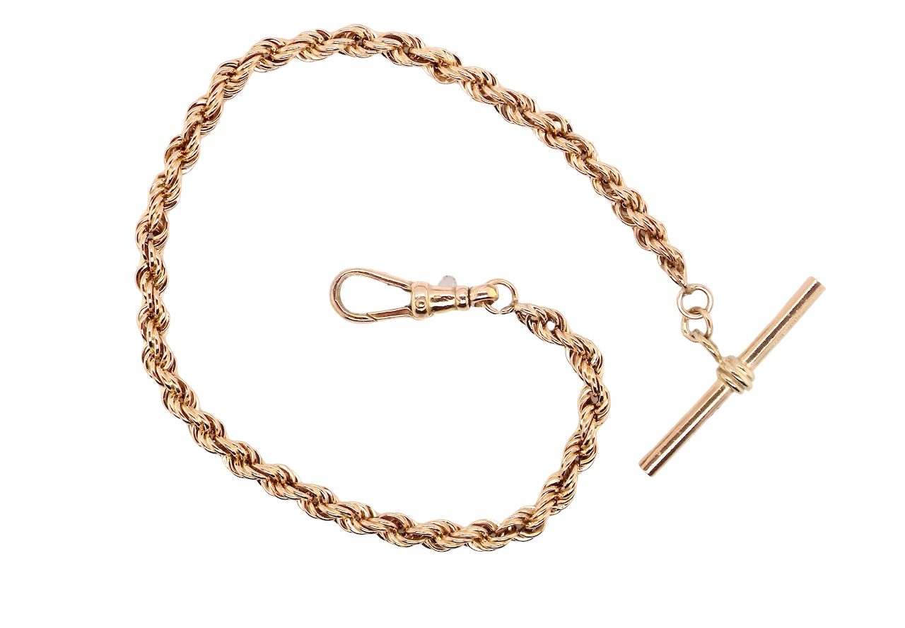 A 9 carat gold bracelet. Rope design, thickness 3.7mm.
The clasp is a swivel style,