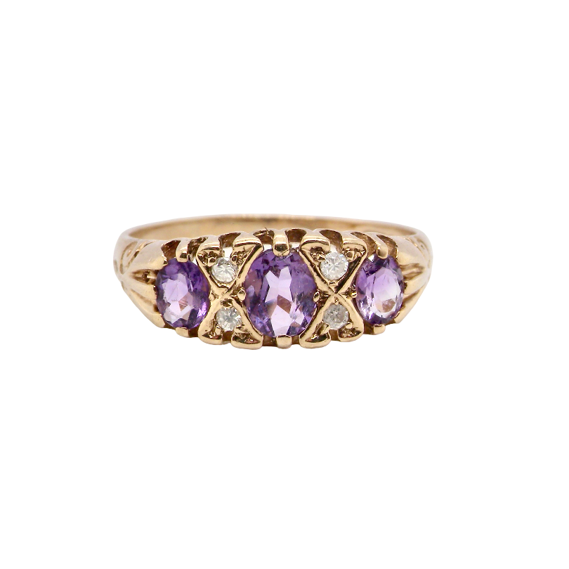 A 9 carat gold dress ring, based on a Victorian style, this reproduction faithfully copies the design from that era.