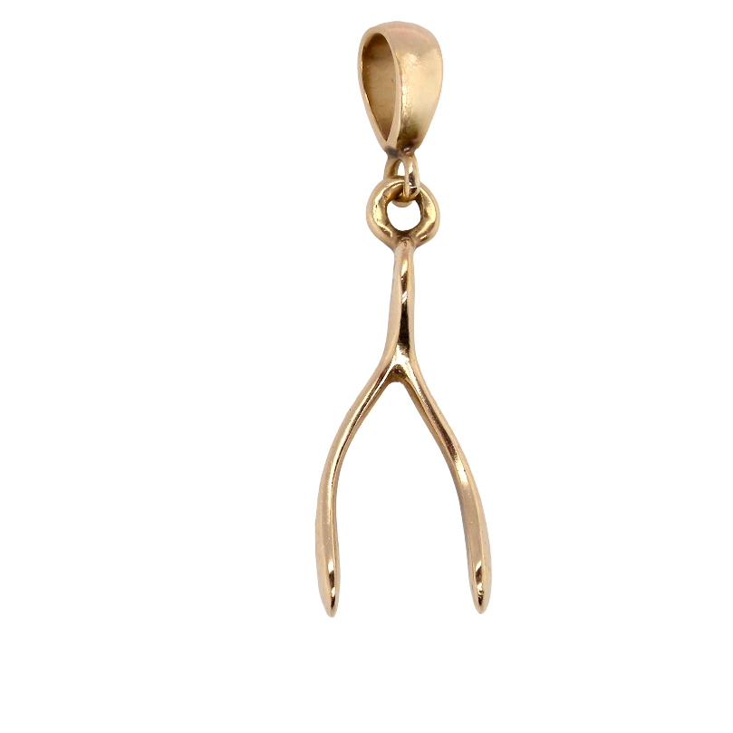 A 9 carat gold pendant (or charm) in the shape of a wishbone.
Overall size 25x10mm, weight 3.1 grams. 