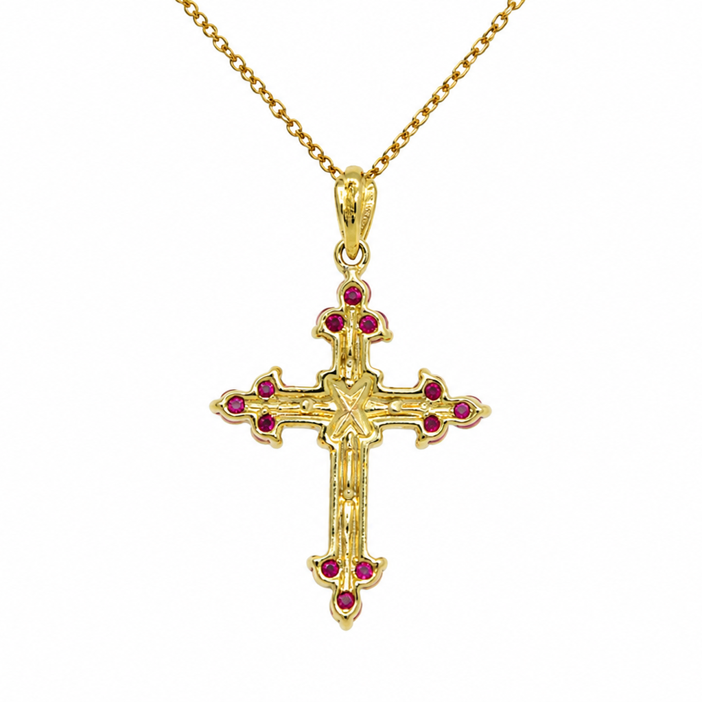 Rear view of ruby and diamond cross