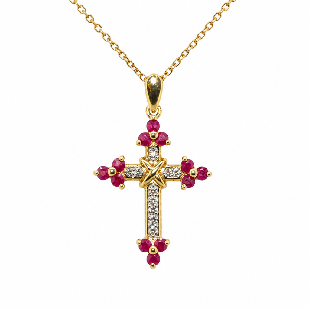 Modern ruby and diamond cross