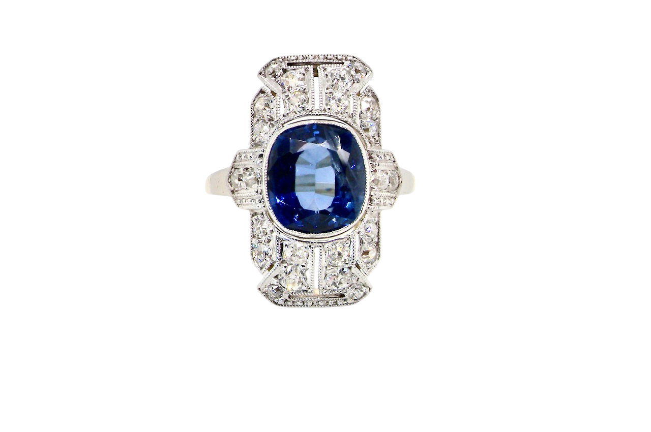 A Fabulous Art Deco Sapphire and Diamond Plaque Ring