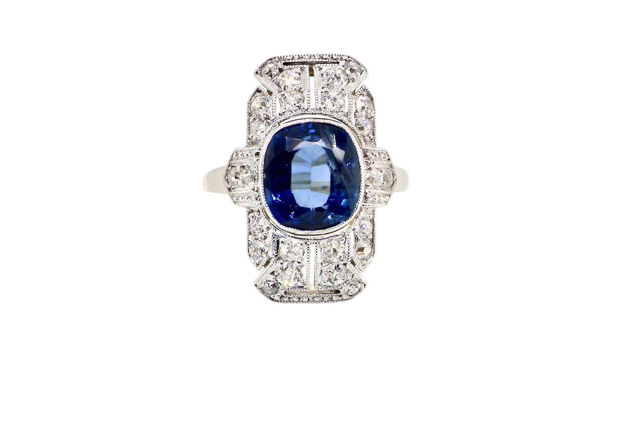 A Fabulous Art Deco Sapphire and Diamond Plaque Ring
