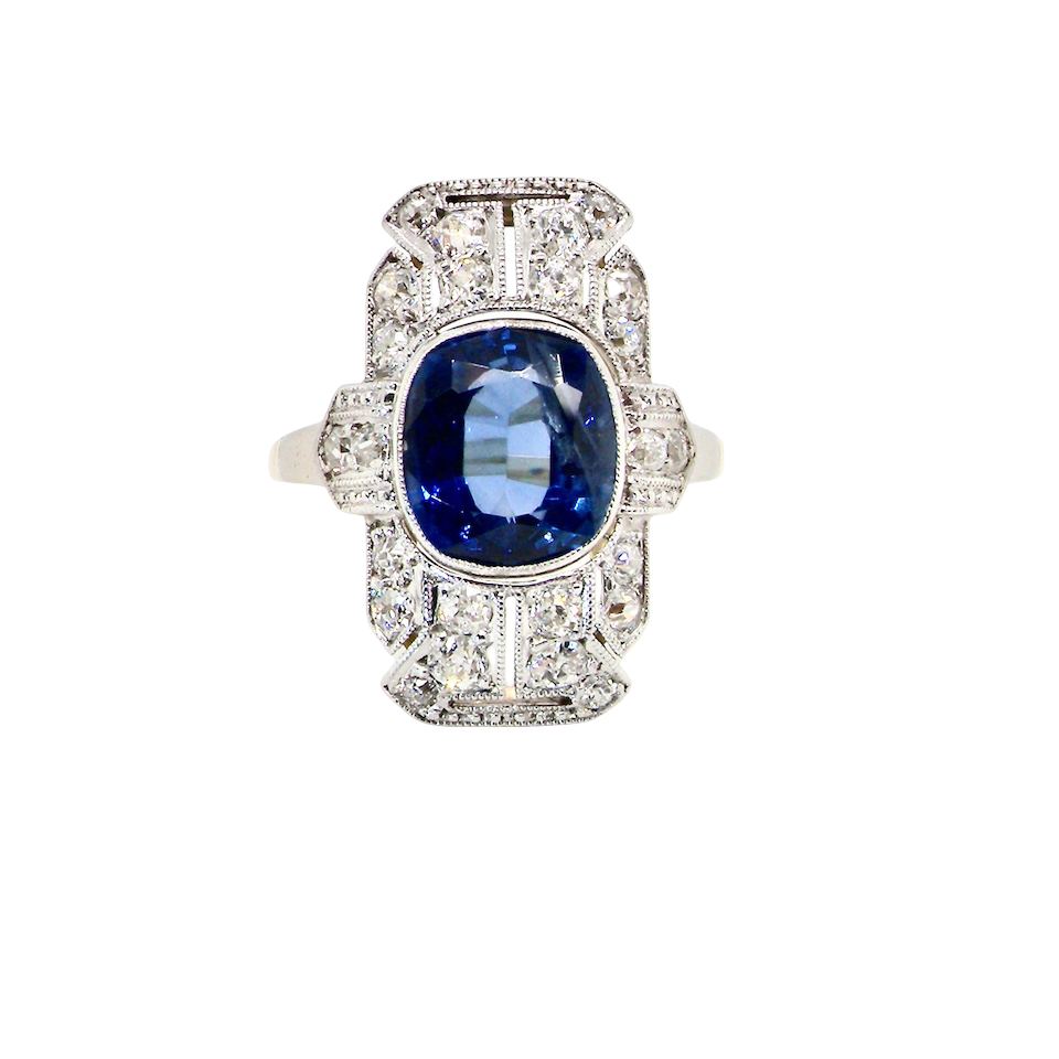 A Fabulous Art Deco Sapphire and Diamond Plaque Ring