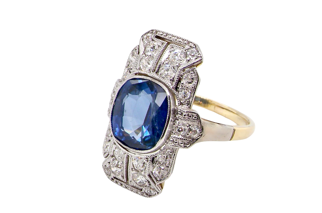 A Sapphire and Diamond Plaque Ring