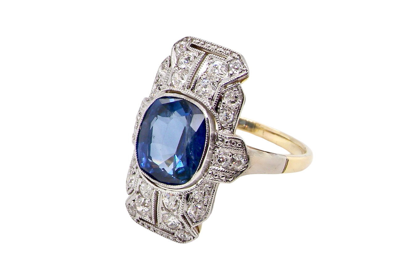 A Sapphire and Diamond Plaque Ring