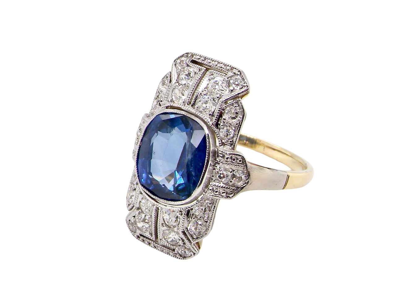 A Sapphire and Diamond Plaque Ring
