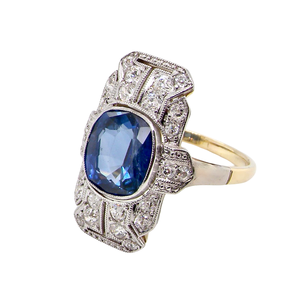 A Sapphire and Diamond Plaque Ring
