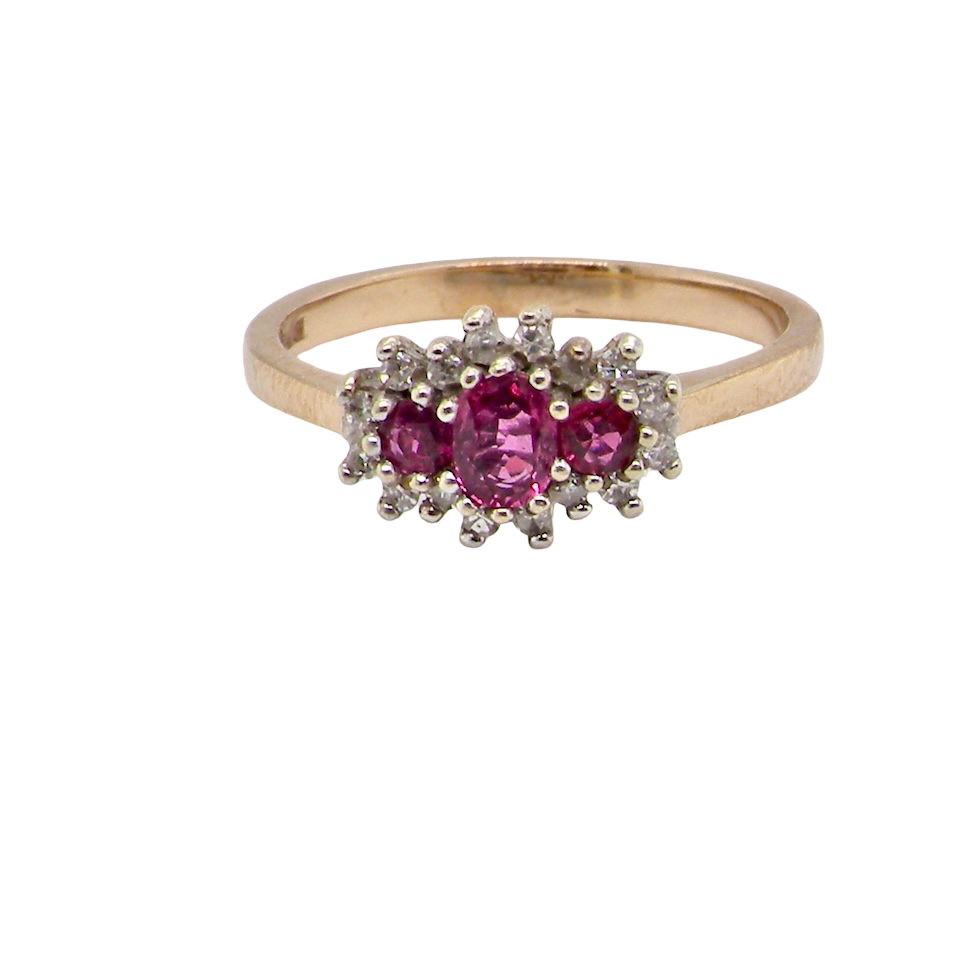A Lovely 9 carat & Gold Ruby and Diamond Cluster Ring