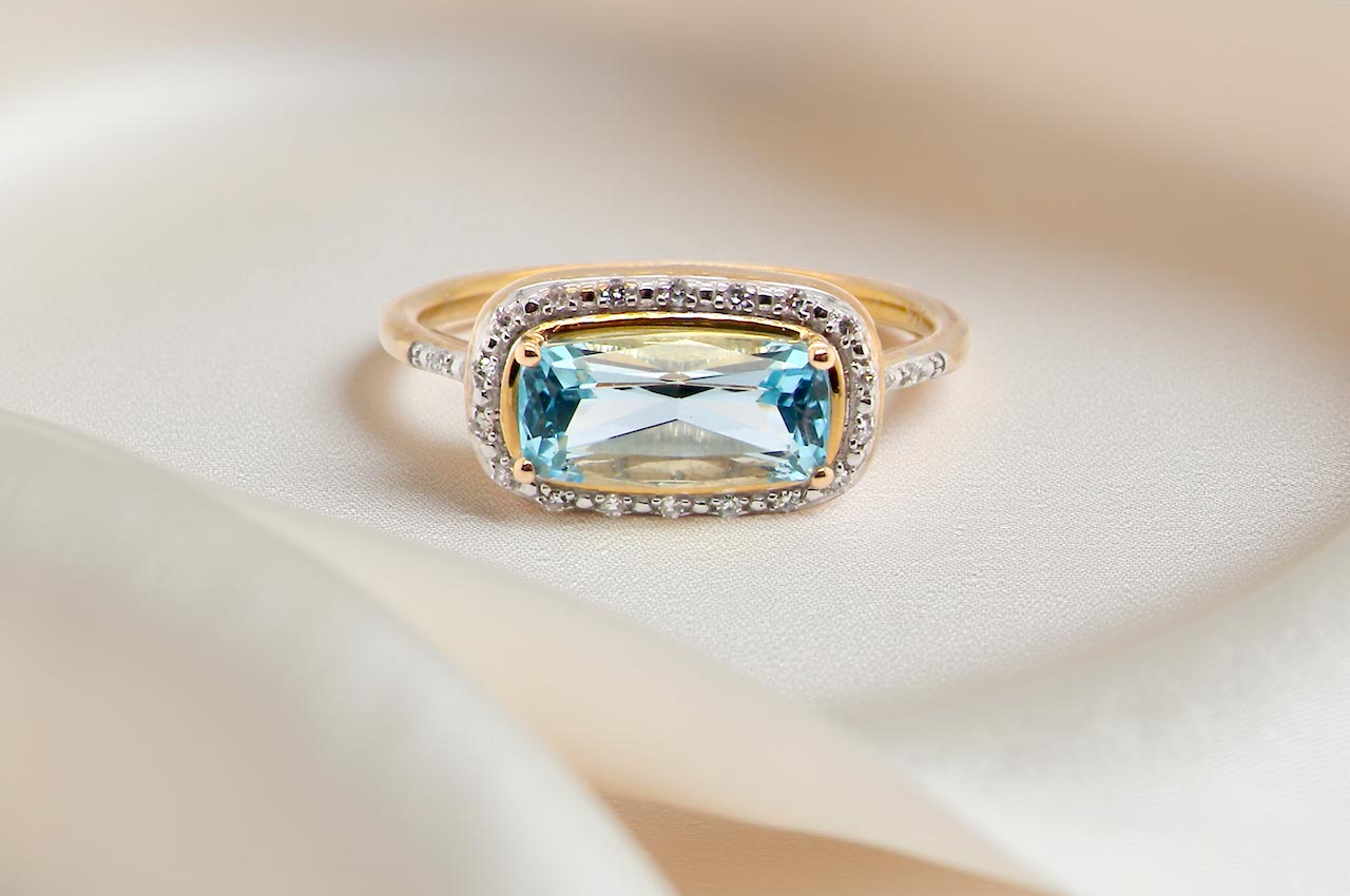 A Modern Blue Topaz & Diamond Cluster Ring