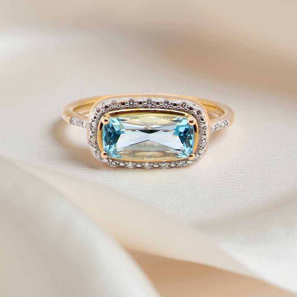 A Modern Blue Topaz & Diamond Cluster Ring