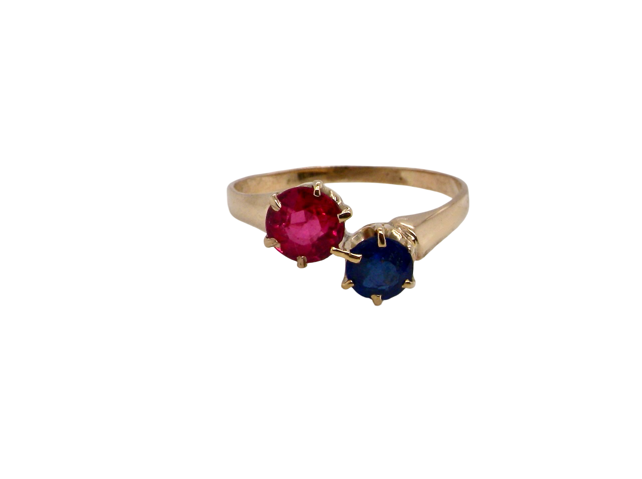 A Moi-et-Toi two stone sapphire ruby ring