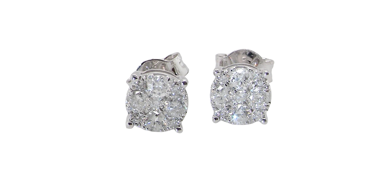 Pair of diamond stud earrings on a white background