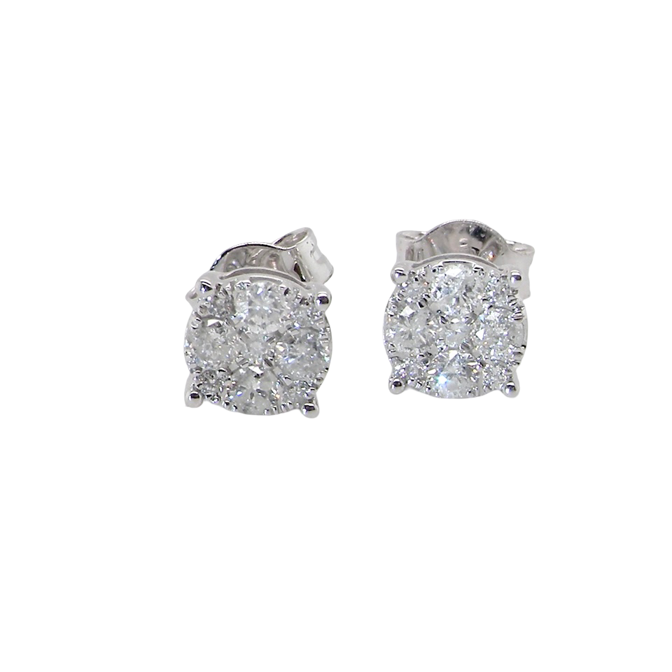 Pair of diamond stud earrings on a white background