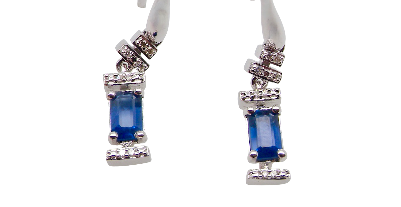 A NEW pair of Sapphire and Diamond drop earrings