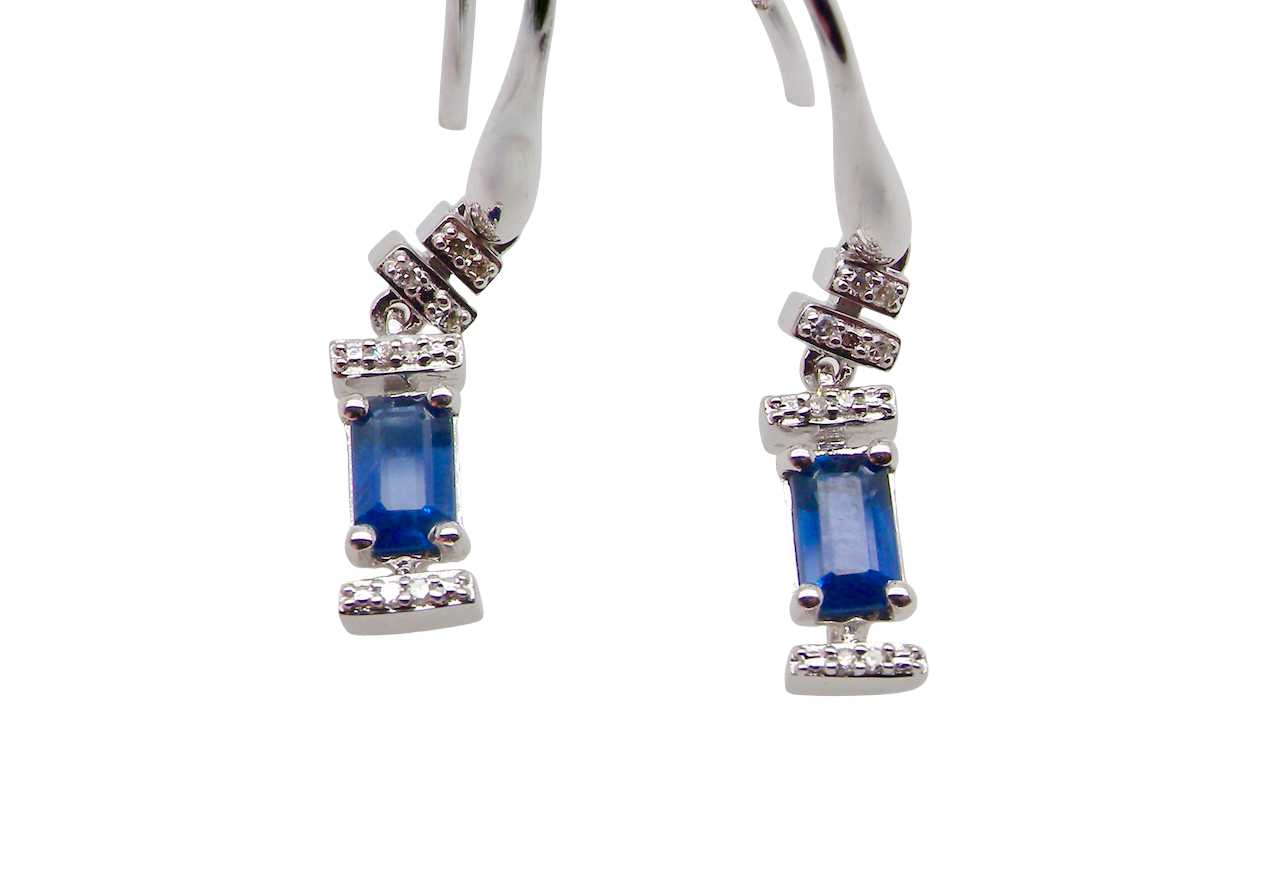 A NEW pair of Sapphire and Diamond drop earrings