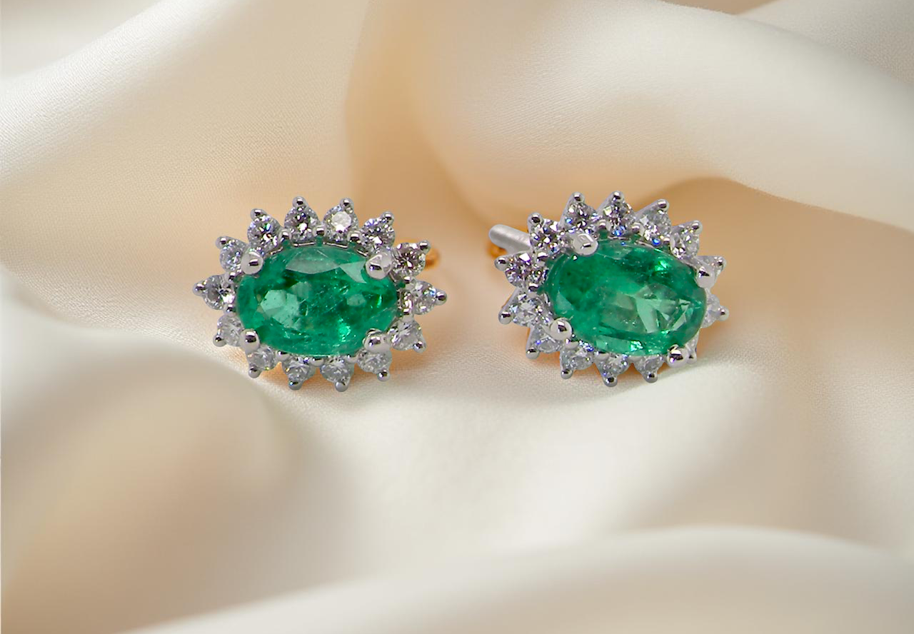 Emerald & Diamond Cluster Earrings