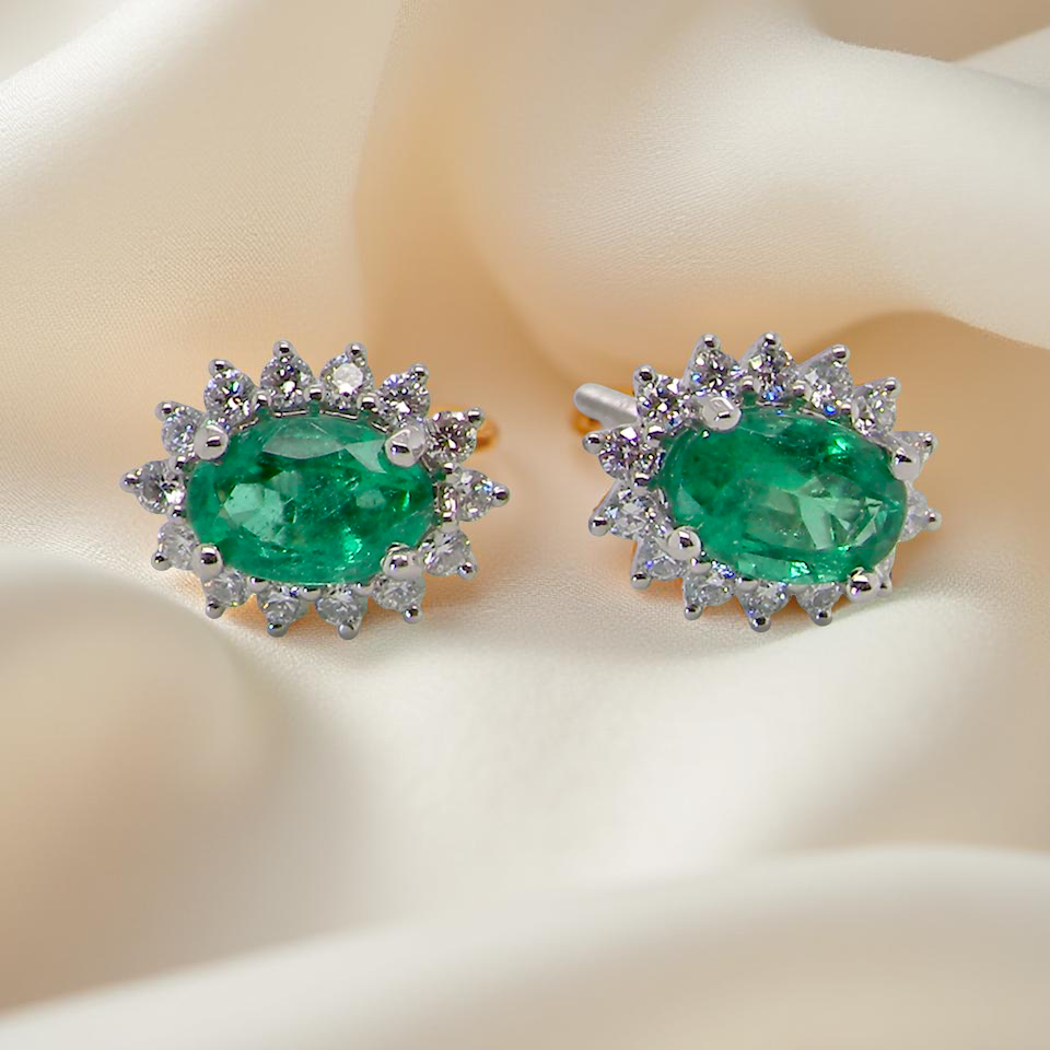 Emerald & Diamond Cluster Earrings