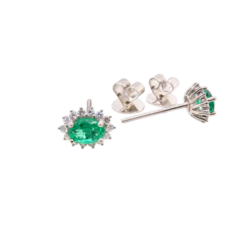 A Pair of Emerald and Diamond Earrings