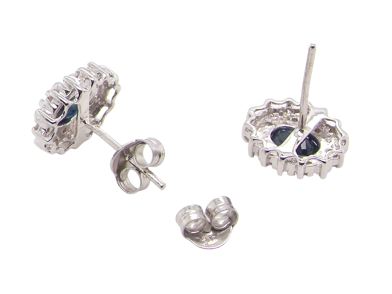 A Pair of Sapphire and Diamond Cluster Earrings