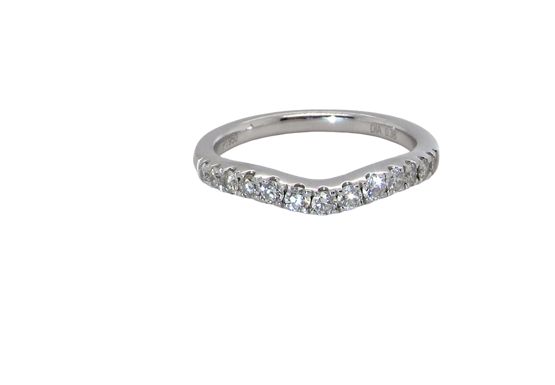 A Platinum half hoop ring featuring a gently contoured U-shaped centre, designed to allow a cluster or solitaire ring