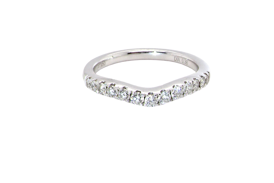 A Platinum half hoop ring featuring a gently contoured U-shaped centre, designed to allow a cluster or solitaire ring to sit comfortably alongside.