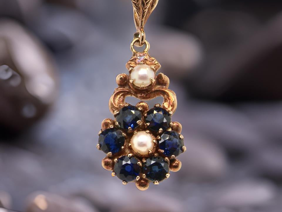 A vintage Sapphire and Pearl pendant