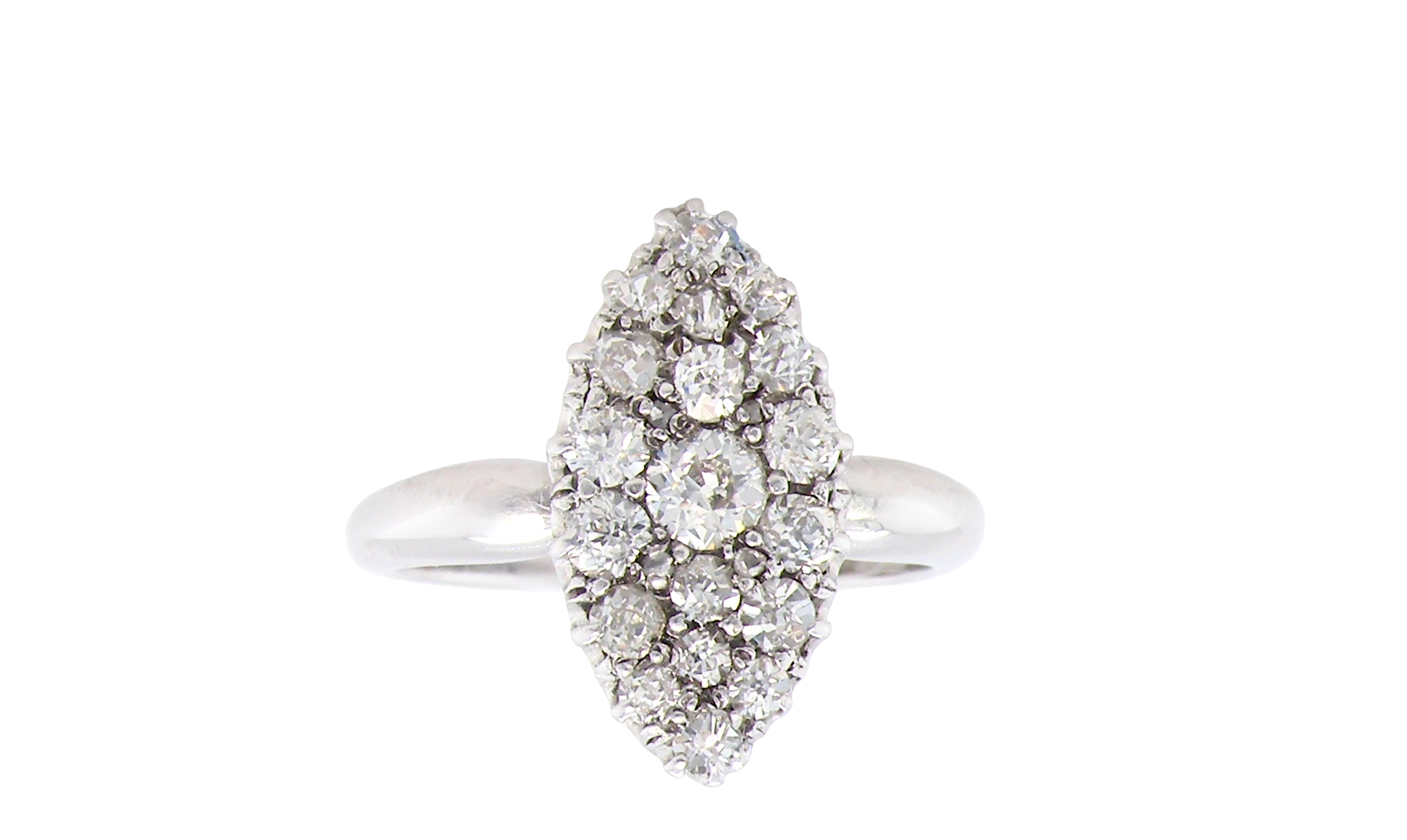 A Stunning Marquise Cluster Diamond Ring – 18 carat White Gold (1950s–1960s Vintage)