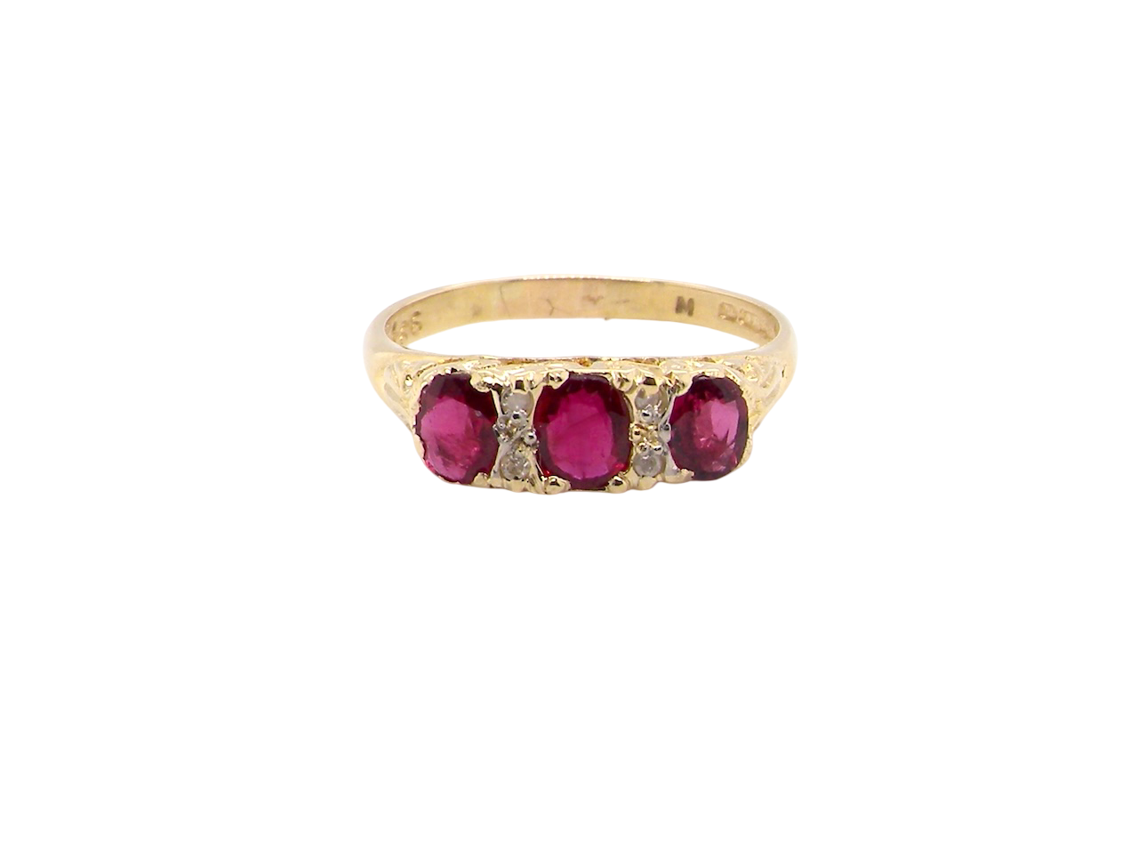 A Victorian Style 18 carat Gold Ruby & Diamond Boat Ring (London 1978)