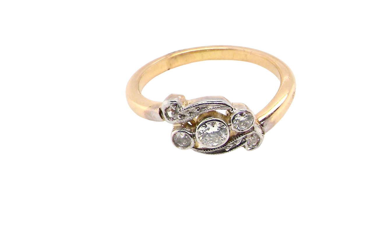 A Vintage Platinum & 18 carat Gold Diamond Crossover Ring (c.1930–1940)