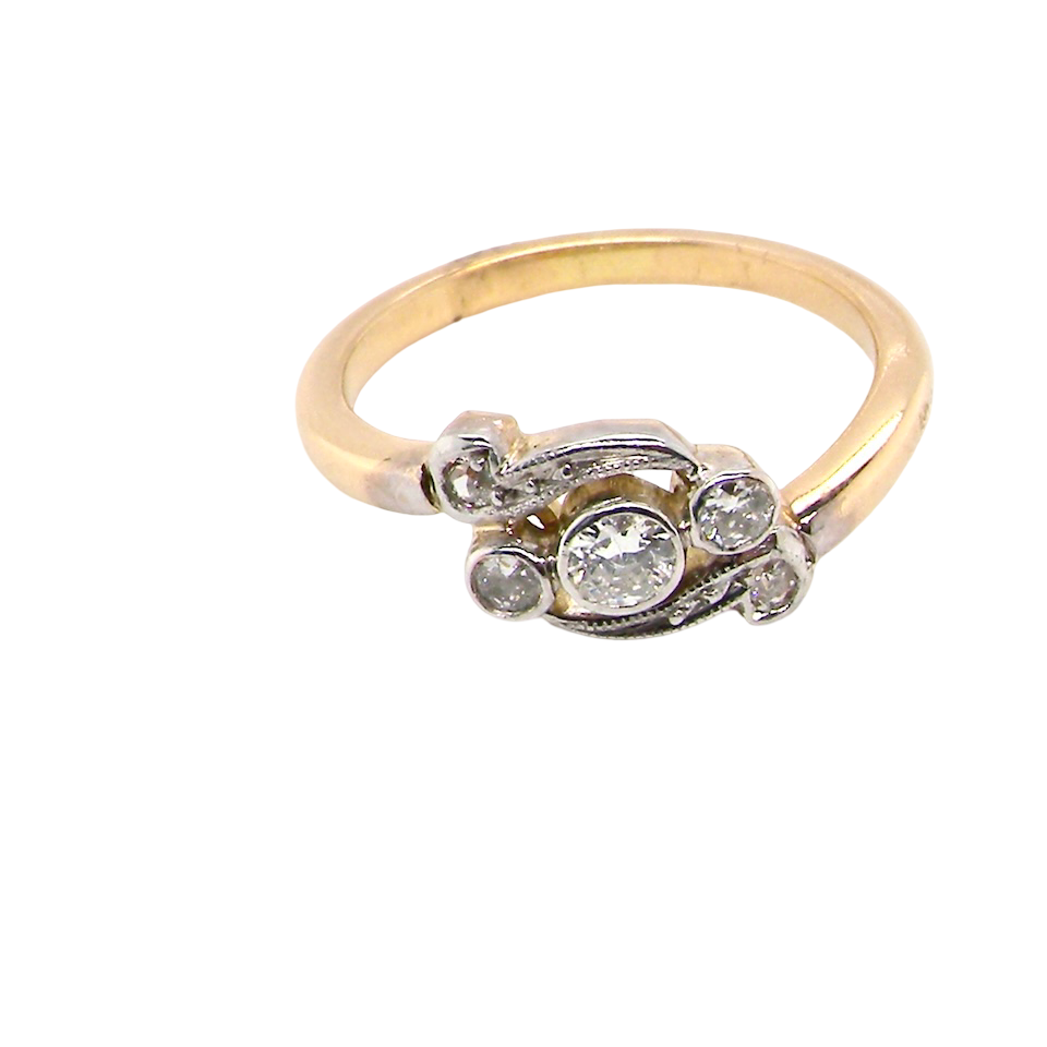 A Vintage Platinum & 18 carat Gold Diamond Crossover Ring (c.1930–1940)