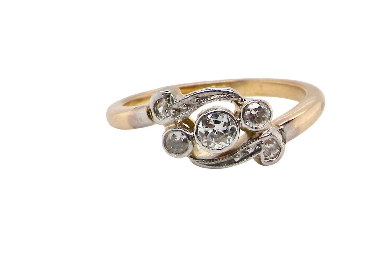 A Vintage Platinum & 18 carat Gold Diamond Crossover Ring (c.1930–1940)