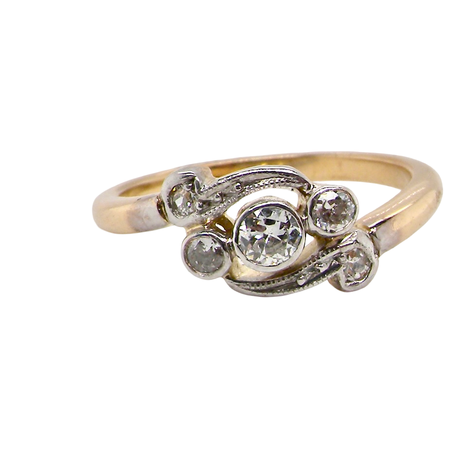 A Vintage Platinum & 18 carat Gold Diamond Crossover Ring (c.1930–1940)