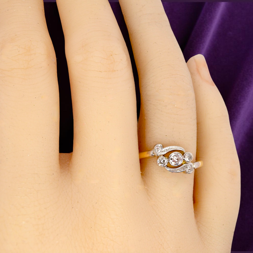 A Vintage Platinum & 18 carat Gold Diamond Crossover Ring (c.1930–1940)