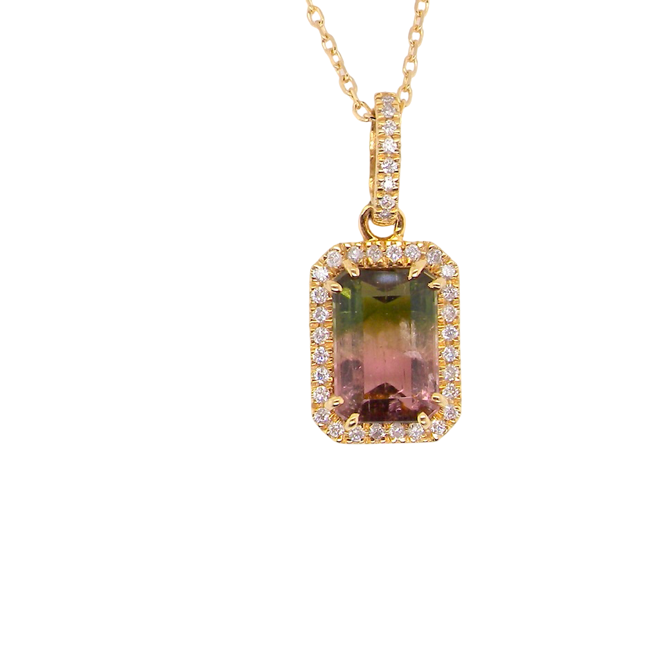 A Water Melon Tourmaline and Diamond Pendant