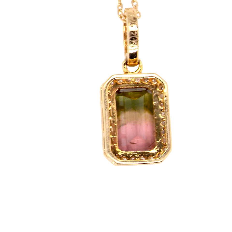A Water Melon Tourmaline and Diamond Pendant